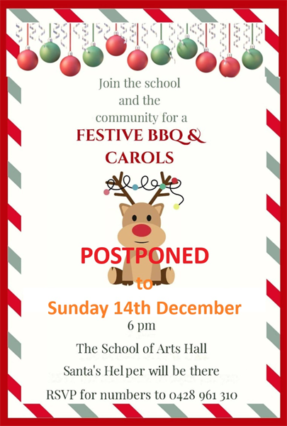 Festive BBQ & Carols POSPONED TO SUNDAY 14TH